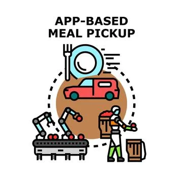 App based meal pickup service concept developing future Stock Illustration