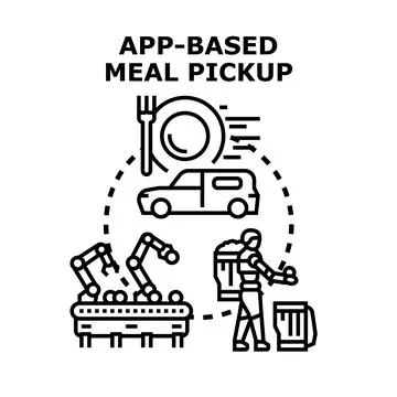 App based meal pickup service concept developing future Stock Illustration