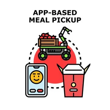 App based meal pickup system with robotic delivery Stock Illustration