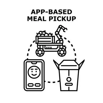 App based meal pickup system with robotic delivery Stock Illustration