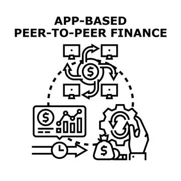 App based peer to peer finance network connecting users Stock Illustration