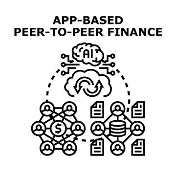 App based peer to peer finance network connecting people Stock Illustration