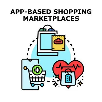 App based shopping marketplaces system connecting digital commerce Stock Illustration