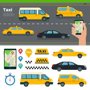 App for Booking Taxi Different Types Stock Illustration