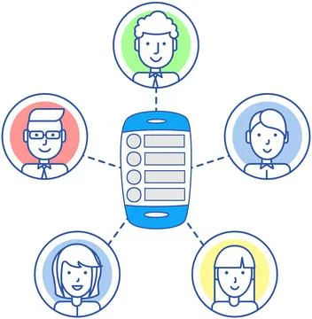 App for chatting online. Program, social network for virtual communication via Illustrazione stock