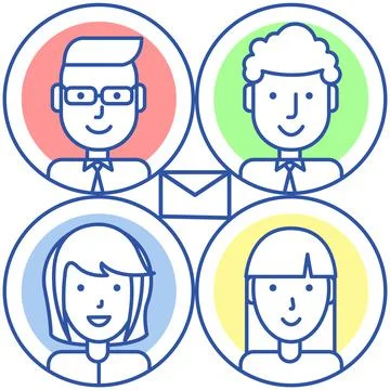 App for chatting online. Program, social network for virtual communication via Illustrazione stock