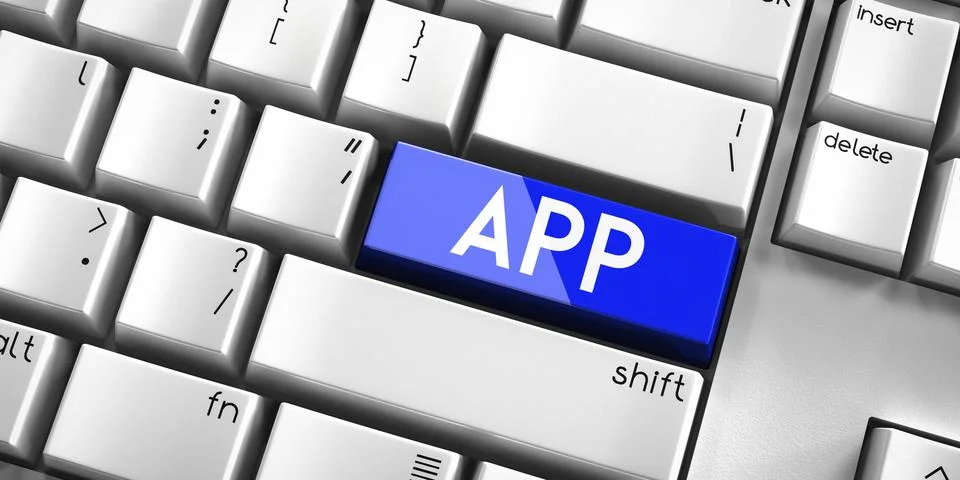 App - computer keyboard - 3D illustration Stock Illustration
