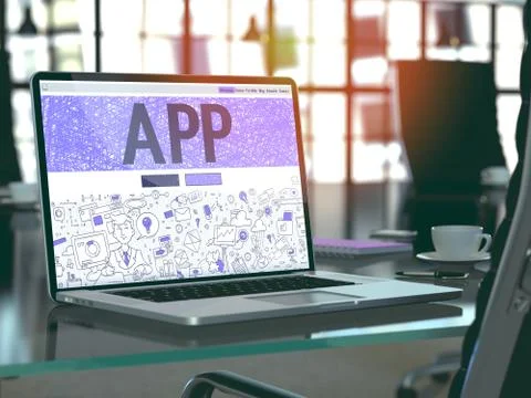 App Concept on Laptop Screen Stock Illustration