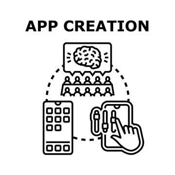 App creation process developing digital mobile applications Stock Illustration