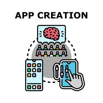 App creation process developing digital mobile applications Illustrazione stock