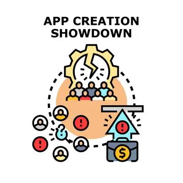 App creation showdown challenges project development process Stock Illustration