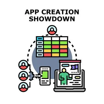App creation showdown comparing user experience and development stages Illustrazione stock