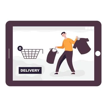 App delivery. Flat cartoon vector color icon. Stock Illustration