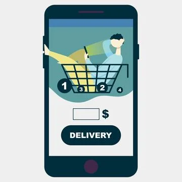 App delivery. Flat cartoon vector color icon. Stock Illustration