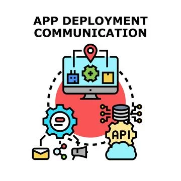 App deployment communication process connecting users and data Stock Illustration