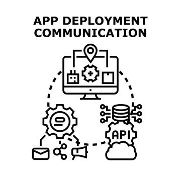 App deployment communication process connecting users and data Illustrazione stock