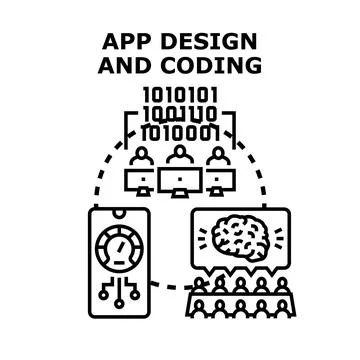 App design and coding black vector concept Illustrazione stock