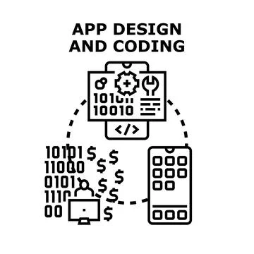 App design coding development creating mobile application concept 库存插图
