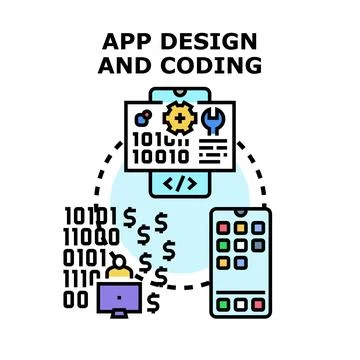 App design coding development creating mobile application concept イラスト素材