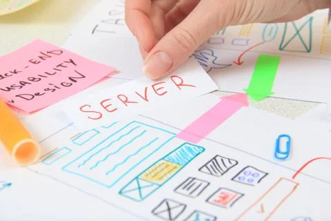 App designer create design plan for modern software smartphone Stock Photos