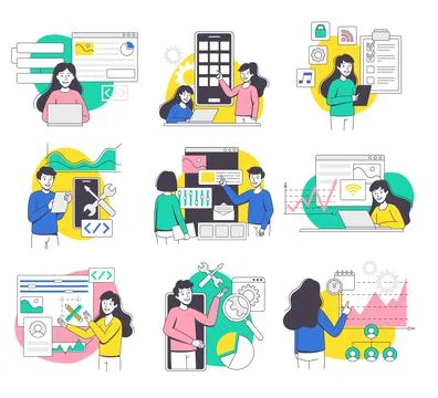 App Dev Professional Developing Software Application for Mobile Device Vector 스톡 일러스트