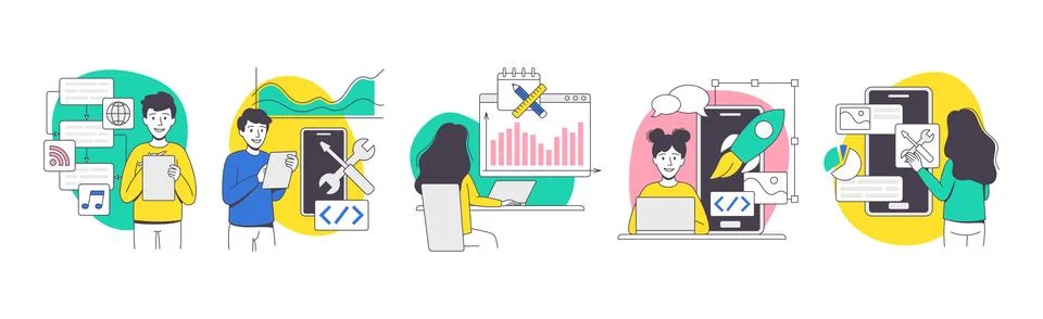 App Dev Professional Developing Software Application for Mobile Device Vector Stock Illustration