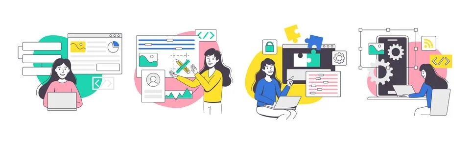 App Dev Professional Developing Software Application for Mobile Device Vector イラスト素材