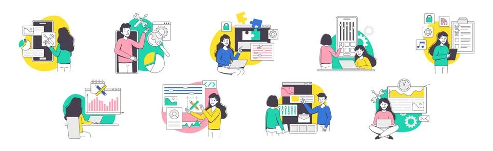 App Dev Professional Developing Software Application for Mobile Device Vector Stock Illustration