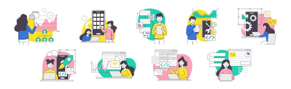 App Dev Professional Developing Software Application for Mobile Device Vector Stock Illustration