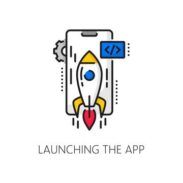 App develop and launch, mobile software line icon Stock Illustration