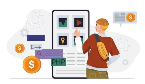 App developer choosing program icons. Vector illustration イラスト素材