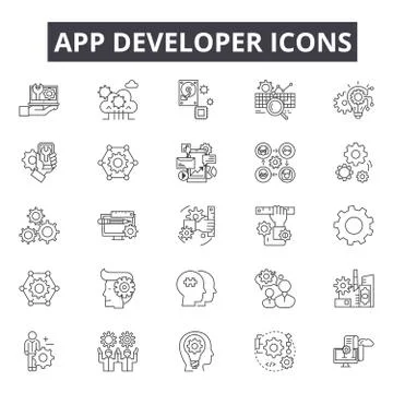 App developer line icons for web and mobile design. Editable stroke signs. App Stock Illustration