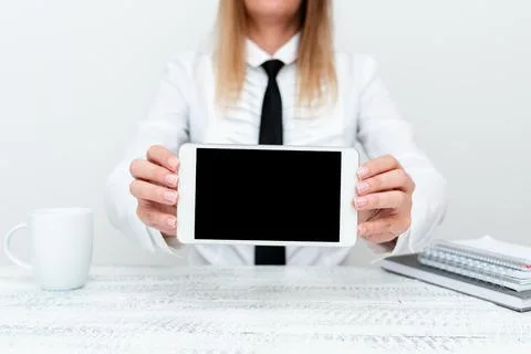 App Developer Presenting New Program, Displaying Upgraded Device, Entrepreneur Stock Photos