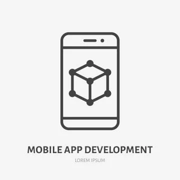 App developing flat line icon. Vector thin sign of mobile phone ui, ux developer 스톡 일러스트
