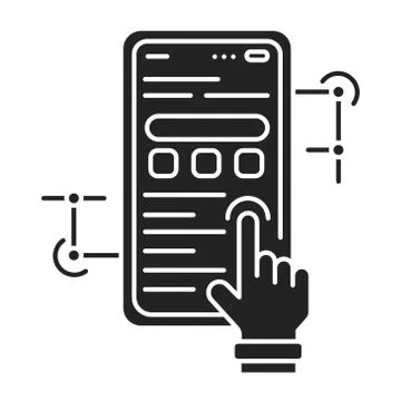 App development black glyph icon. Process by which a mobile app is developed  Illustrazione stock