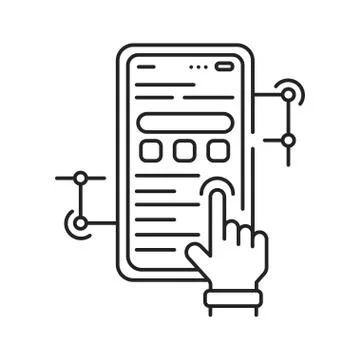 App development black line icon. Process by which a mobile app is developed f 库存插图