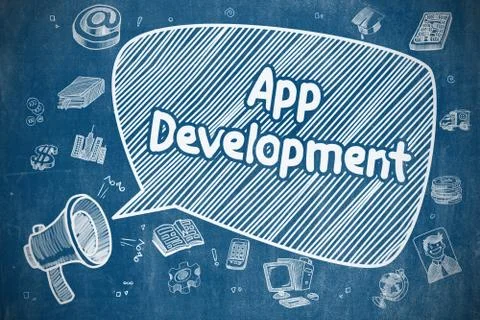 App Development - Cartoon Illustration on Blue Chalkboard Stock Illustration