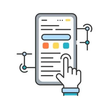 App development color line icon. Process by which a mobile app is developed f Stock Illustration