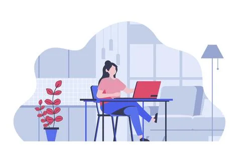 App development concept with cartoon people in flat design for web. Woman cre Illustrazione stock
