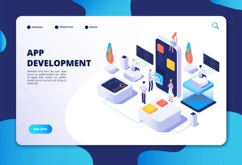 App development concept. Developer designer work on smartphone mobile Stock Illustration