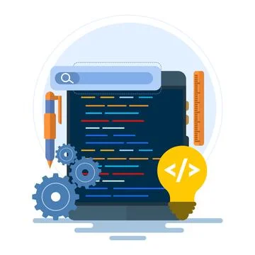 App development concept, mobile UI UX, web design, app design, coding, Stock Illustration