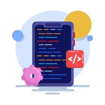 App development concept, mobile UI UX, web design, app design, coding. Stock Illustration