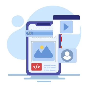 App development concept, mobile UI UX, web design, app design, coding, Stock Illustration