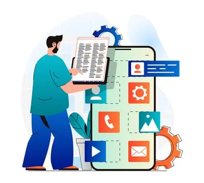 App development concept in modern flat design. Programmer coding program code Stock Illustration