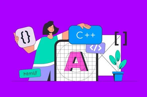 App development concept in modern flat design for web. Woman creating user in Stock Illustration