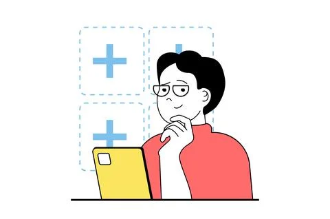 App development concept with people scene in flat web design. Man creating in Stock Illustration