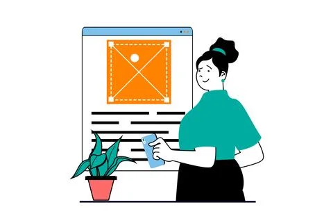 App development concept with people scene in flat web design. Woman creating  Stock-Illustration