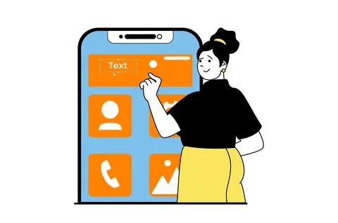 App development concept with people scene in flat web design. Woman designing Stock-Illustration