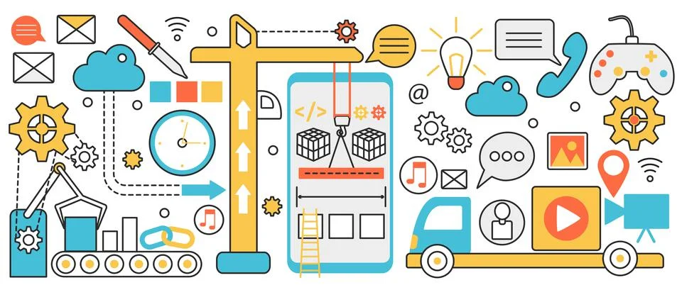 App development digital technology, making creative interface with engineering Stock Illustration