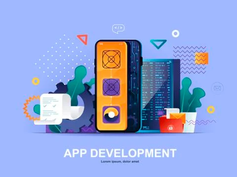 App development flat concept with gradients. Illustrazione stock
